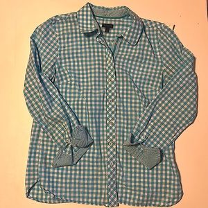 Talbots Gingham Button Up Blue and White Shirt